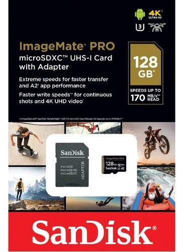 Cartão de memória SanDisk SDSQXBZ-128G-AWCKA  Image Mate Pro com adaptador SD 128GB