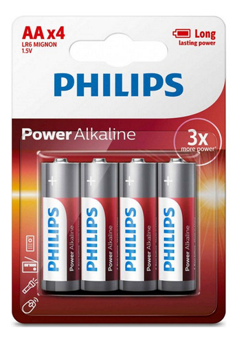 Blister Pilas Alcalinas Philips Aa Doble A 1.5v Power X4 
