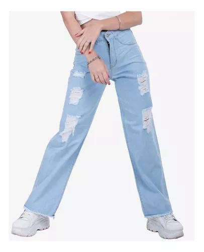 Mom Jeans Mujer Pantalon Vintage Ancho Tiro Alto Rígido Wide