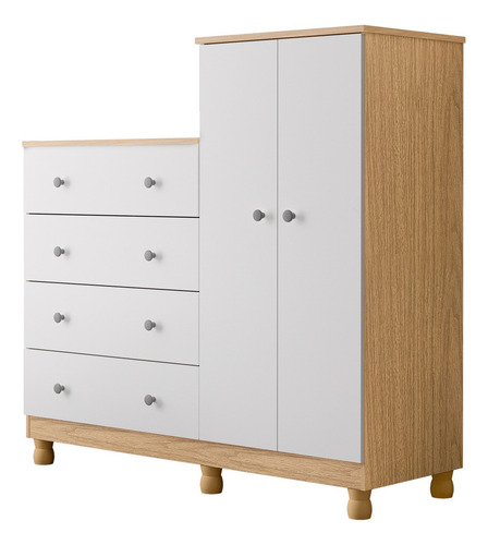 Cômoda Guarda Roupa Bebê Madeira Branca C/ Colchão Trocador Cor Madeira - Branco