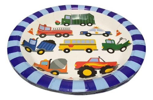 20 Platos De Cartón Desechable Con Diseño Divertido Carritos