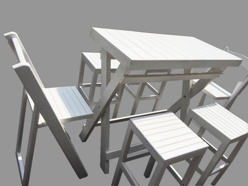 Imagen 2 de 4 de Mesa Alta Periquera Con 6 Bancos Jardín Terraza Comedor Pino