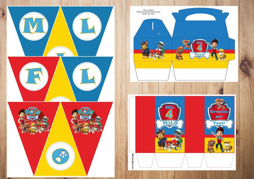 Kit Imprimible Paw Patrol, Invitaciones, Candy, Banderines,