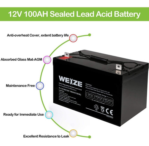 E154 Batería Ciclo Profundo Agm Sla Vrla 12v 100ah Weize