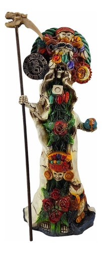 Figura Santa Muerte Blanca Con Símbolos De Luna Y Sol 43 Cm 