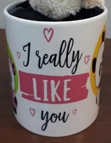 Caneca Panda Presente Amor Namorada Frase I Really Like You