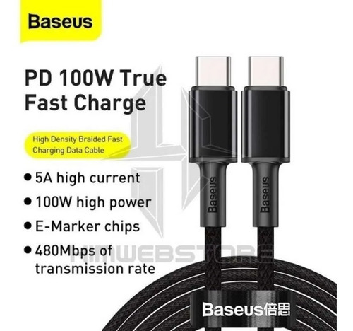 Cable Tipo C A C 2 Metros 100w 5a Carga Y Transmision Rapida