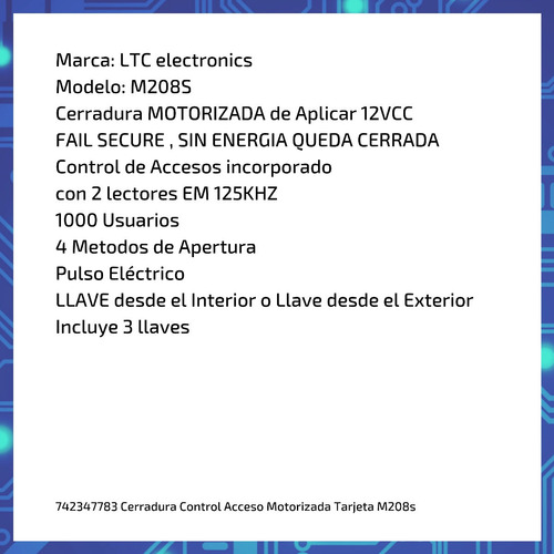 Imagen 6 de 10 de Cerradura Control Acceso Motorizada Tarjeta M208s