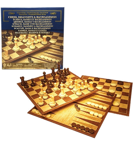 Juego Spin Master Ajedrez Damas Y Backgammon 3 En 1, 3+