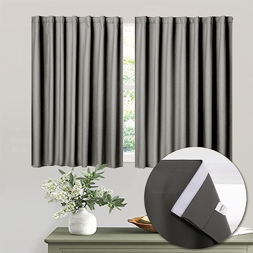 Velcro Blackout Curtains Bedroom 2 Panels With Tiebacks Grey