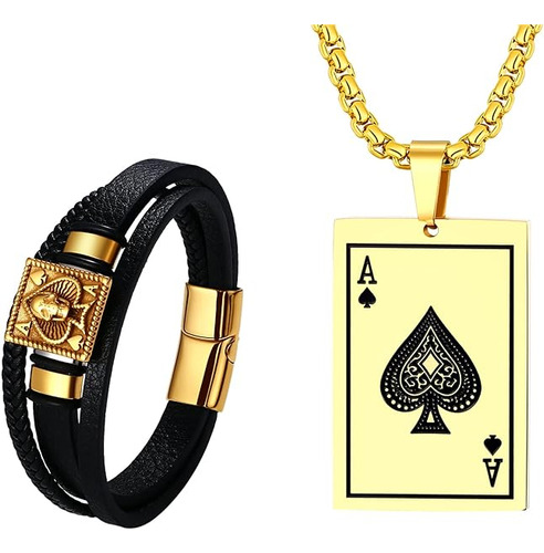 Collar Juego De 2 Pulseras De Acero Inoxidable Ace Of Spades