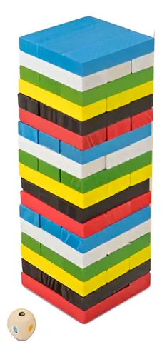 Jenga Torre Madera Bloques 54 Pc Colores Mediano Juego Mesa
