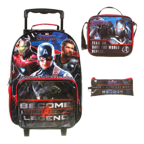 Mochila Lancheira Estojo Vingadores Ultimato Dmw Avengers Cor Preto Desenho Do Tecido Vingadores Capitão América Thor Homem De Ferro