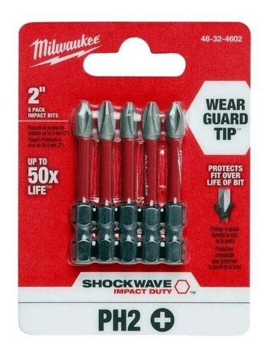 5 Puntas Ph2 X 50mm H 1/4 Alto Impacto Milwaukee 48-32-4602