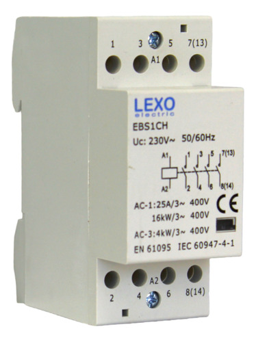 Contactor Modular 2p 25a Bobina 220v 4no Lexo