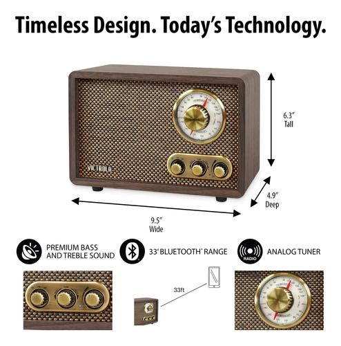 Victrola Radio Fm/am Bluetooth Retro Madera Espresso