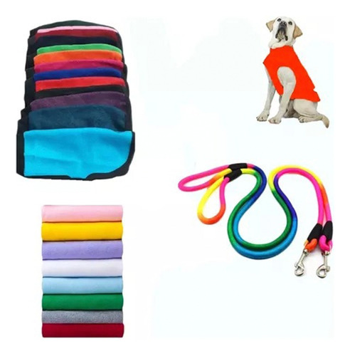 Set Paseo Buzo Polar Mascota Liso T Grande + Correa Arcoiris