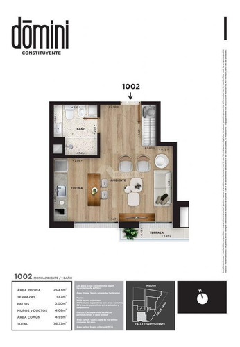 Imagen 7 de 8 de Apartamento Cordon Venta Monoambiente Constituyente Y Yaro Con Terraza