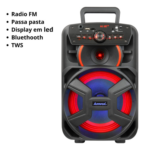 Caixa De Som 220w Amvox Aca221 Tws Led Woofer 8 Bivolt