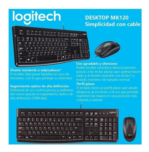 Imagen 5 de 6 de Kit Teclado Español + Mouse Logitech Mk120 Cable Usb 1000dpi
