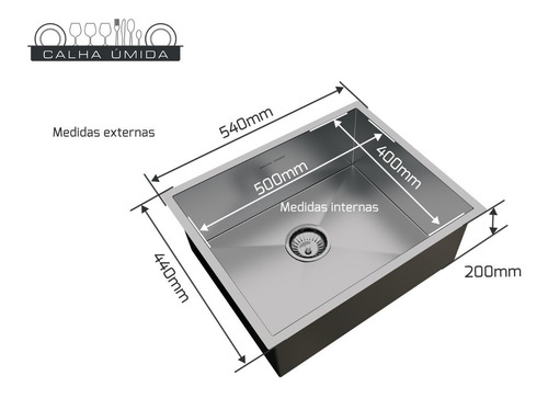 Cuba Inox Quadrada 500 X 400 Com Cesto Escorredor E Válvula