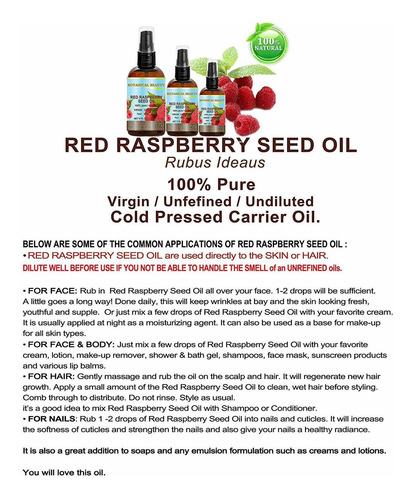 Aceite De Semilla Rojo Frambuesa 100% Puro / Natural / Virge