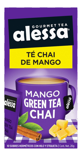 Té Gourmet Alessa Mangogreen Tea Chai 10 Sobres 20g