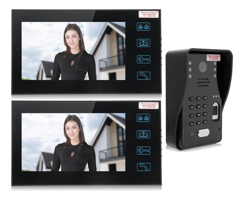 Videoportero 7 Pulgadas Doorphone 2 Monitores Huella Digital