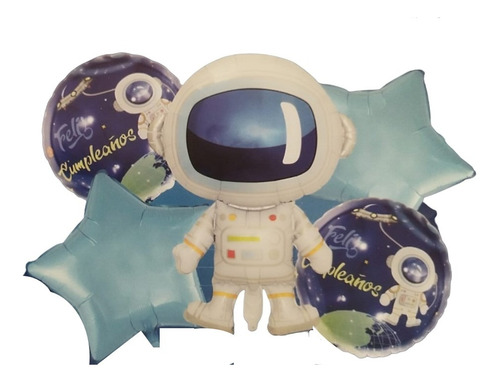 Set 5 Globos Decoración Astronauta Estrella Feliz Cumpleaños