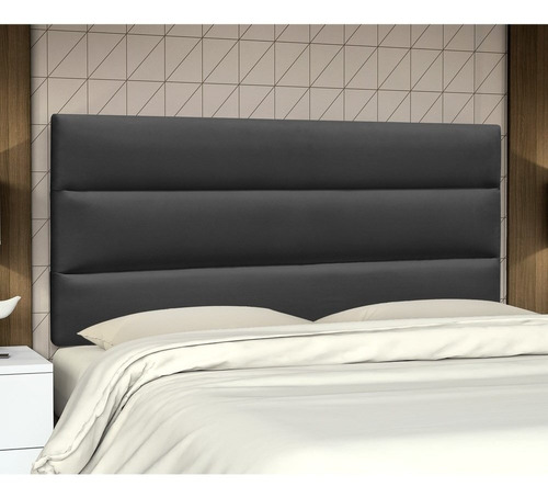 Cabeceira Painel Cama Box King 195cm Grécia Suede Preto