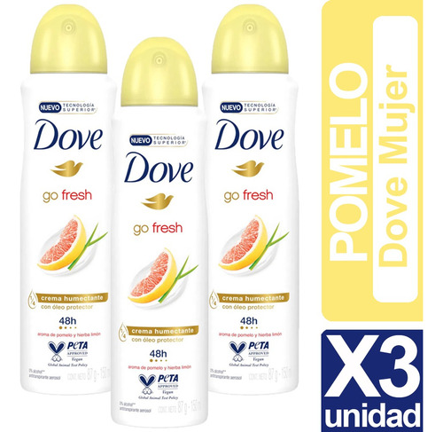 Desodorante Dove Go Fresh Pomelo Pack De 3 Unidades 150ml