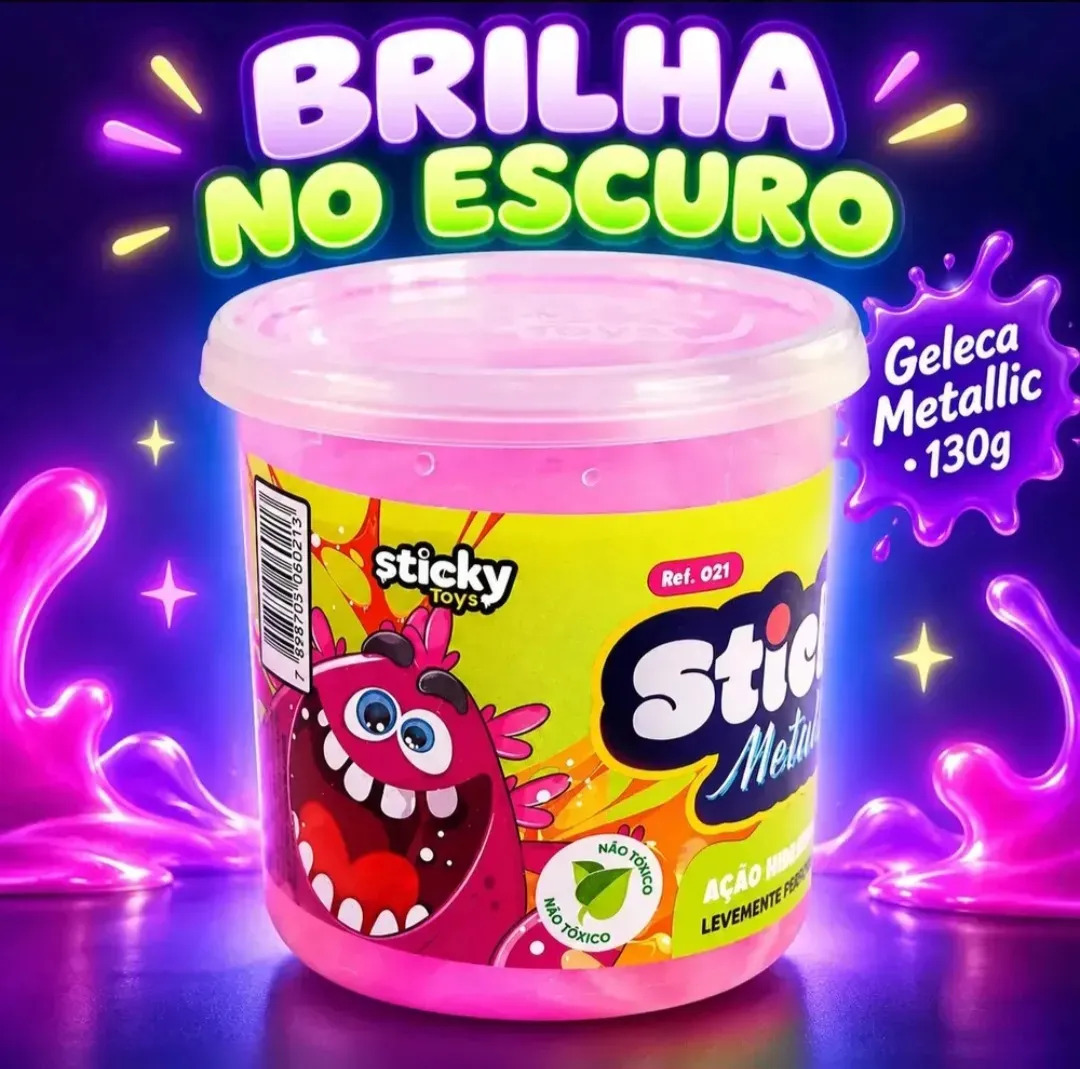 Slime Brilha No Escuro Sticky Toys Geleca Metallic 130g Não Tóxico