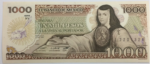 Billete Mil Pesos Sor Juana Con Tintero Condición Nuevo