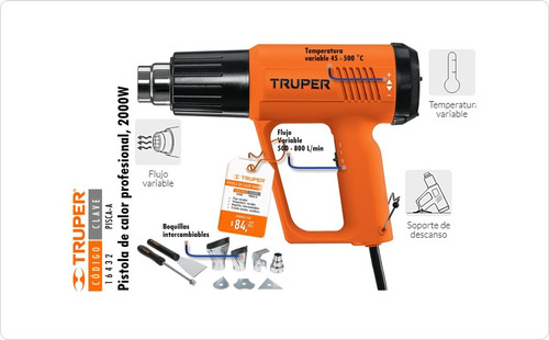Imagen 3 de 5 de Pistola De Calor 2000w Profesional Truper 16432