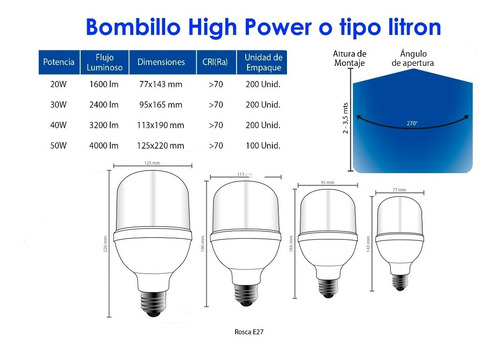 Bombillo Led Alta Potencia Luz Blanca H. Power 30w E27