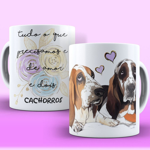 Caneca Pet Dog Basset Hound + Caixinha - Modelo 01
