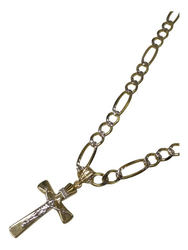 Crucifijo Tubular En Oro 14 Kilates Con Cristo En Oro Blanco