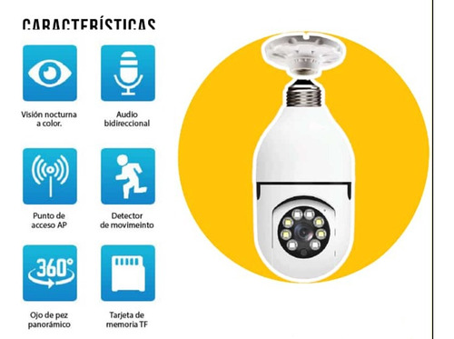 Camara Bombillo Ip Wifi Inalambrica Robotica Seguridad 360