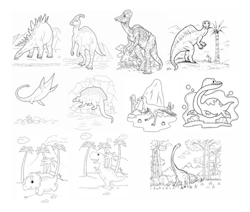 Kit Com 60 Desenhos Dinossauros Para Colorir + Jogo Da Memória Dino Cards Folha Solta Tamanho A4 Um Desenho Por Folha Para Crianças
