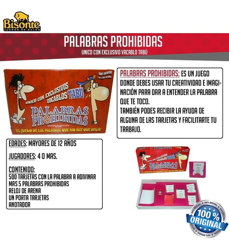 Palabras Prohibidas Juego De Mesa Tabu Para Adultos Bisonte