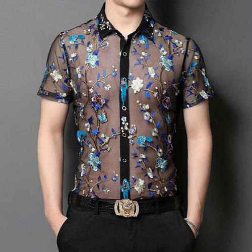 Camisa Holgada De Manga Corta Para Hombre Nightclub See Thro