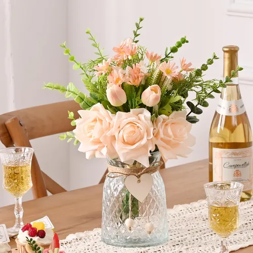 Waipfaru Flores Falsas En Florero, Rosas Artificiales De En