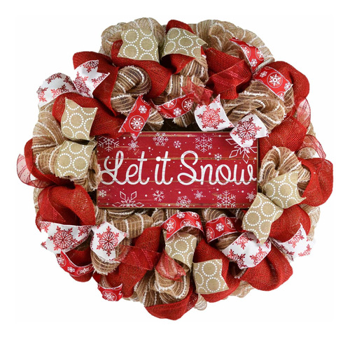 Burlap Let It Snow Wreath | Winter Christmas Mesh Front Door