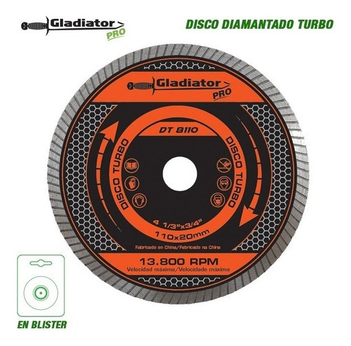 Disco Diamantado Turbo Buje 16 Y 20mm D 110mm Gladiator Pro