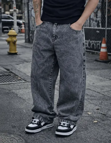 Calça Jeans Masculina Estonada Streetwear Baggy