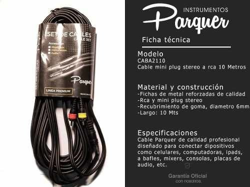 Cable Parquer Rca Macho A Mini Plug Stereo 10 Metros Cuota