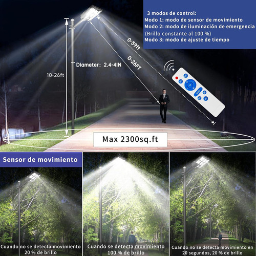 Foco Solar Led 500w Luminaria Full + Soporte + Control Carcasa Negro Luz Blanco frío