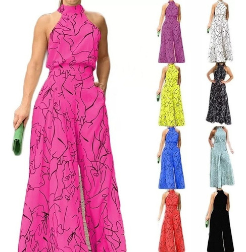 Modern Sleeveless Long Jumpsuit With Party Print