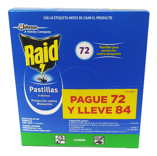 Raid 72 Pastilas Laminadas, Proteccion Contra Mosquitos