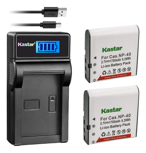 Kastar Bateria (x2) Y Cargador Lcd Delgado Para Cas Np-40 Y 